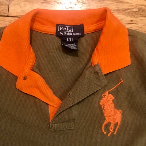 Polo by Ralph Lauren Olive green & orange polo, 2T - Picture 3 of 6
